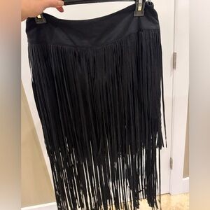 Hot + Delicious - Black Suede Fringe Skirt - Size Large